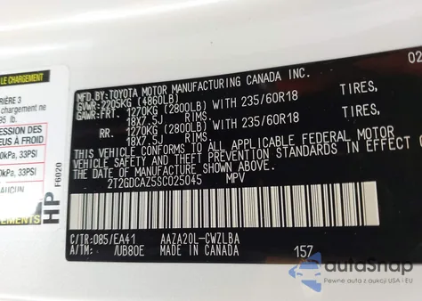 2025 Lexus Nx 250 Premium z USA, uszkodzony, nr VIN 2T2GDCAZ5SC025045